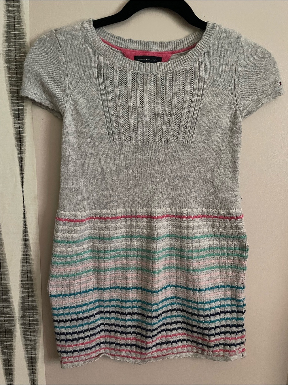 Tommy Hilfiger Light Gray Knit Dress with Multicolor Stripes